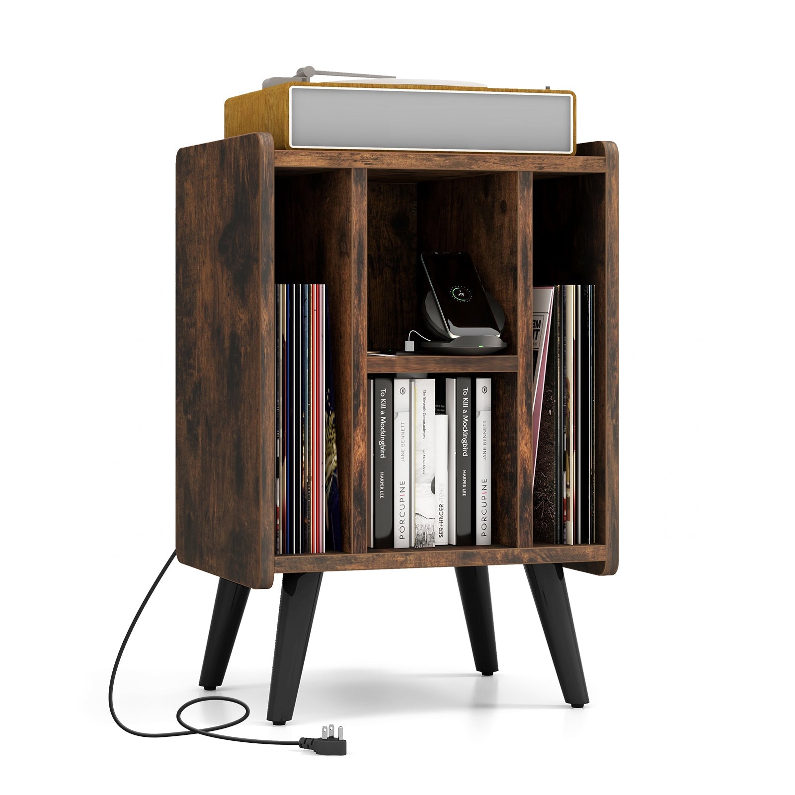 Vinyl Record Storage Turntable Stand with 4 Open Shelves