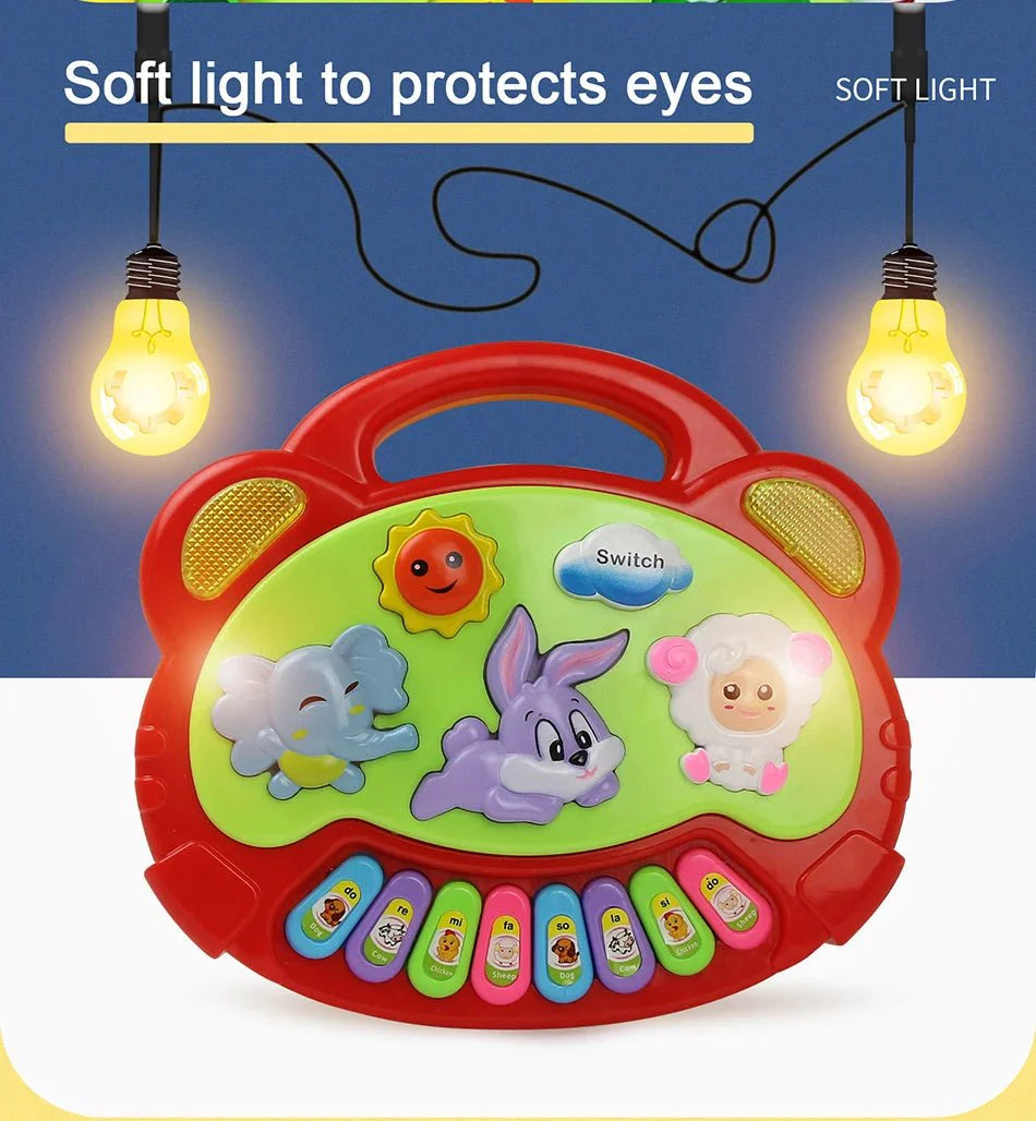 Kids Cartoon Piano Keyboard Toy | Educational Animal Sound Musical Instrument with Lights for Toddlers
