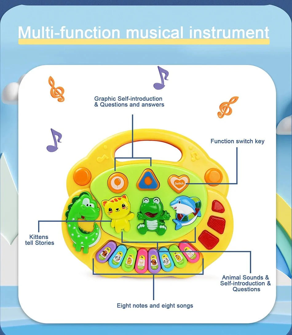 Kids Cartoon Piano Keyboard Toy | Educational Animal Sound Musical Instrument with Lights for Toddlers