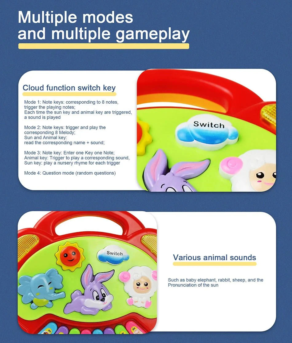 Kids Cartoon Piano Keyboard Toy | Educational Animal Sound Musical Instrument with Lights for Toddlers