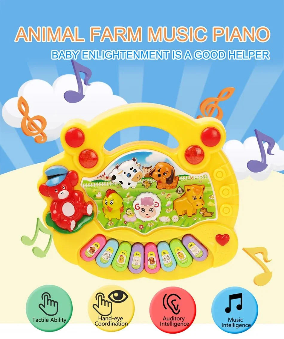 Kids Cartoon Piano Keyboard Toy | Educational Animal Sound Musical Instrument with Lights for Toddlers