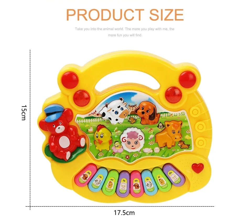 Kids Cartoon Piano Keyboard Toy | Educational Animal Sound Musical Instrument with Lights for Toddlers