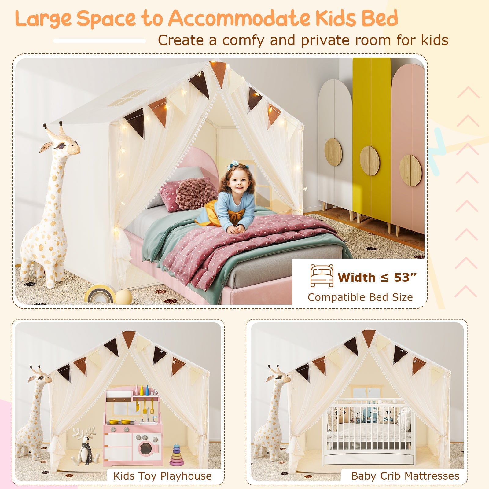 Large Toddler Playhouse Tent with Door Curtains Windows