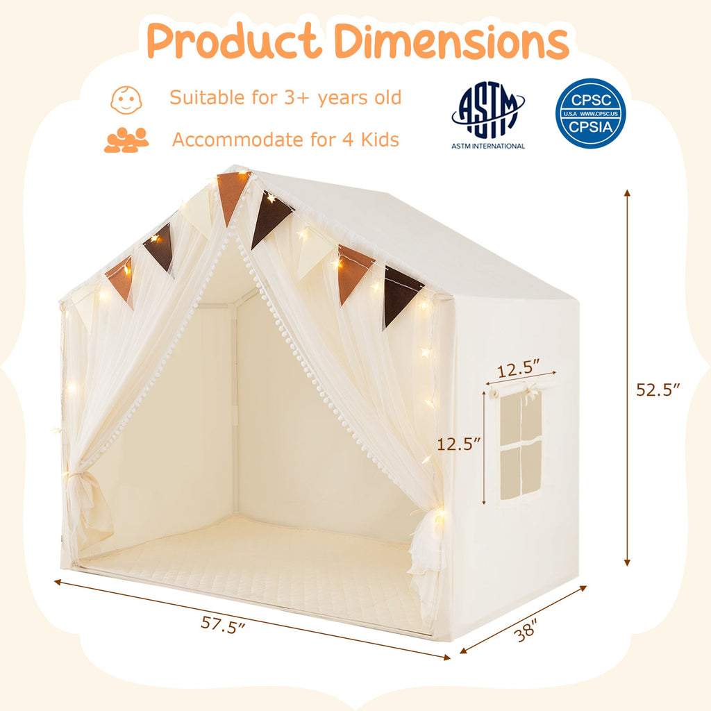 Large Toddler Playhouse Tent with Door Curtains Windows