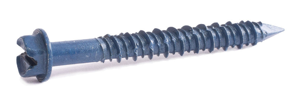 1/4 x 2 3/4 Slotted Hex Hi-Low Thread Concrete Screws Blue Ceramic Coated (1000)