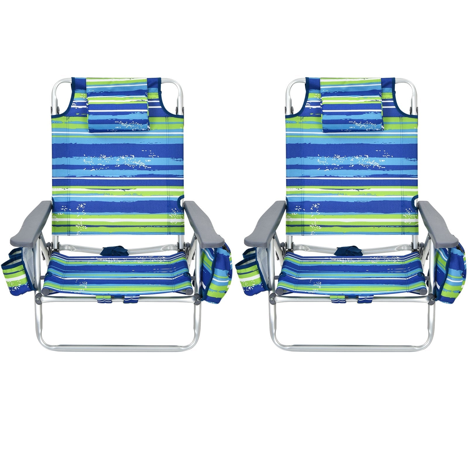 2 Pieces Folding Backpack Beach Chair with Pillow-Pink