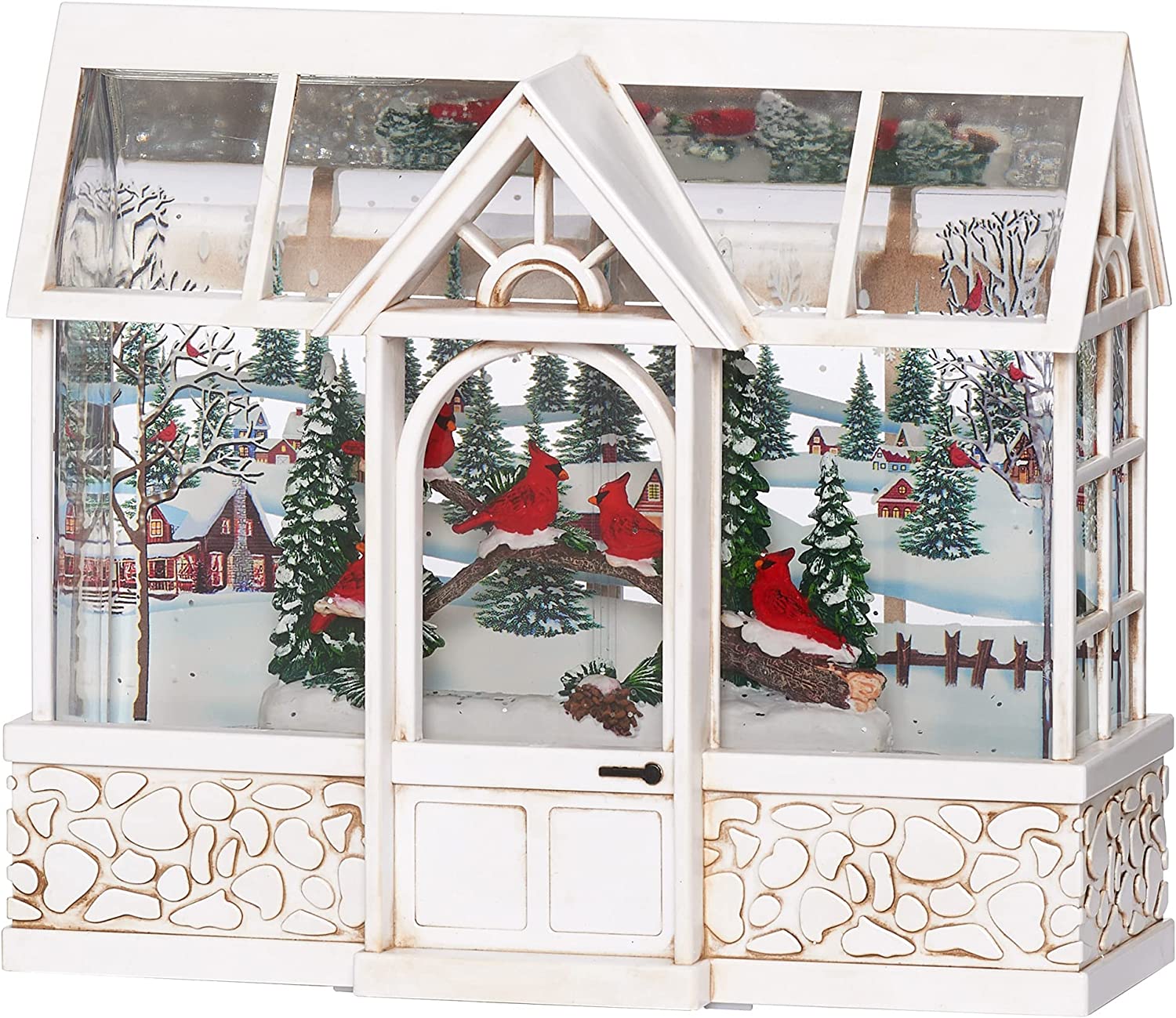 Lighted Cardinal Greenhouse Glitterdome