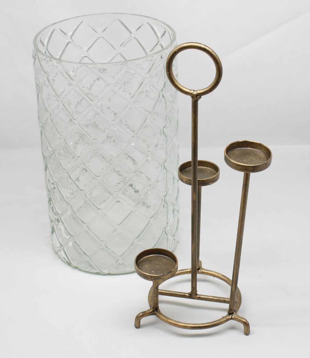 3 Level Glass Gold Candle Holder