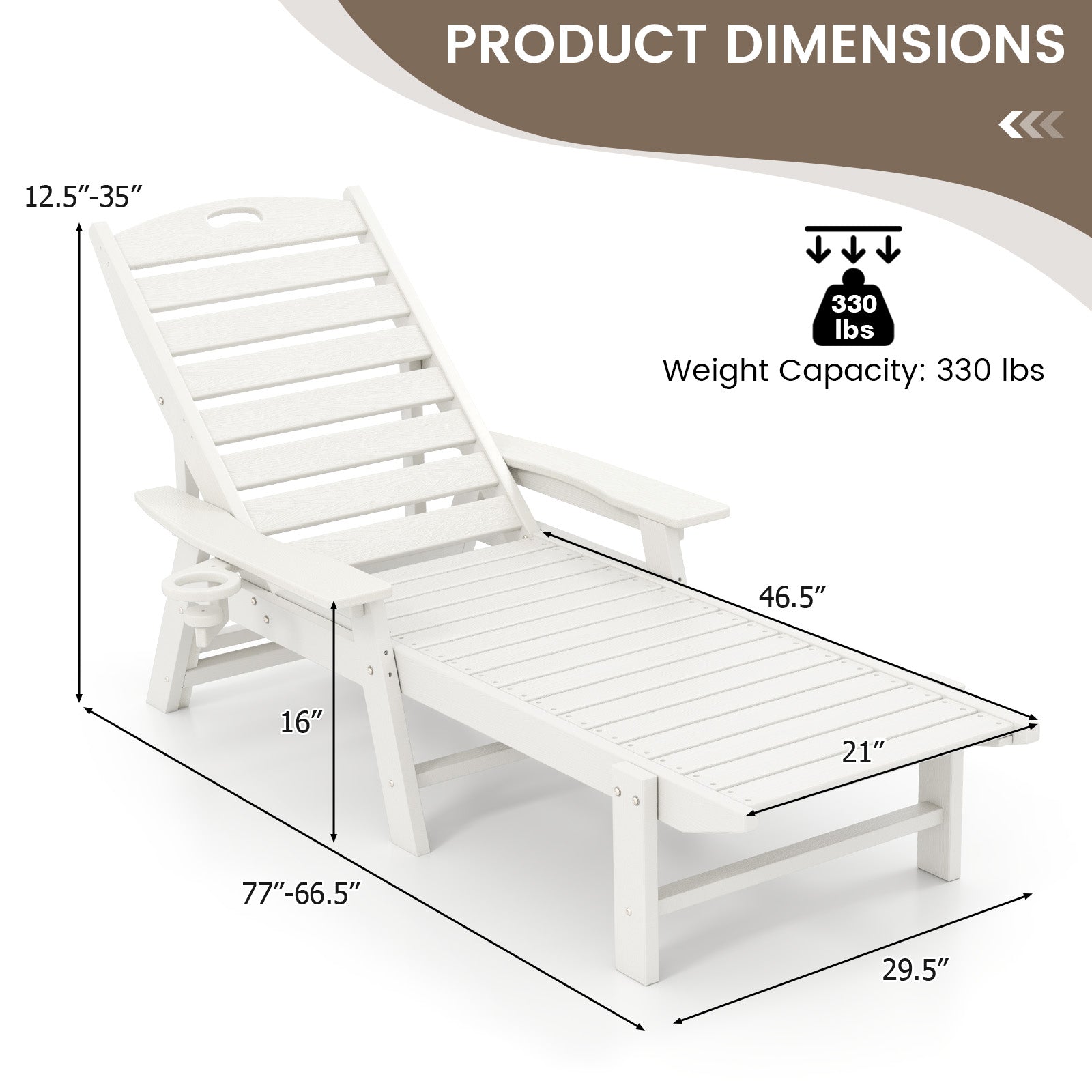 Patio Chaise Lounge Chair with 4 Position Backrest-White