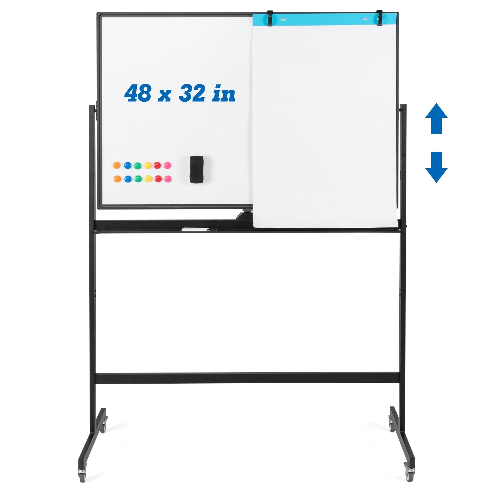 32 x 47 Inch Portable Rolling White Board-Black