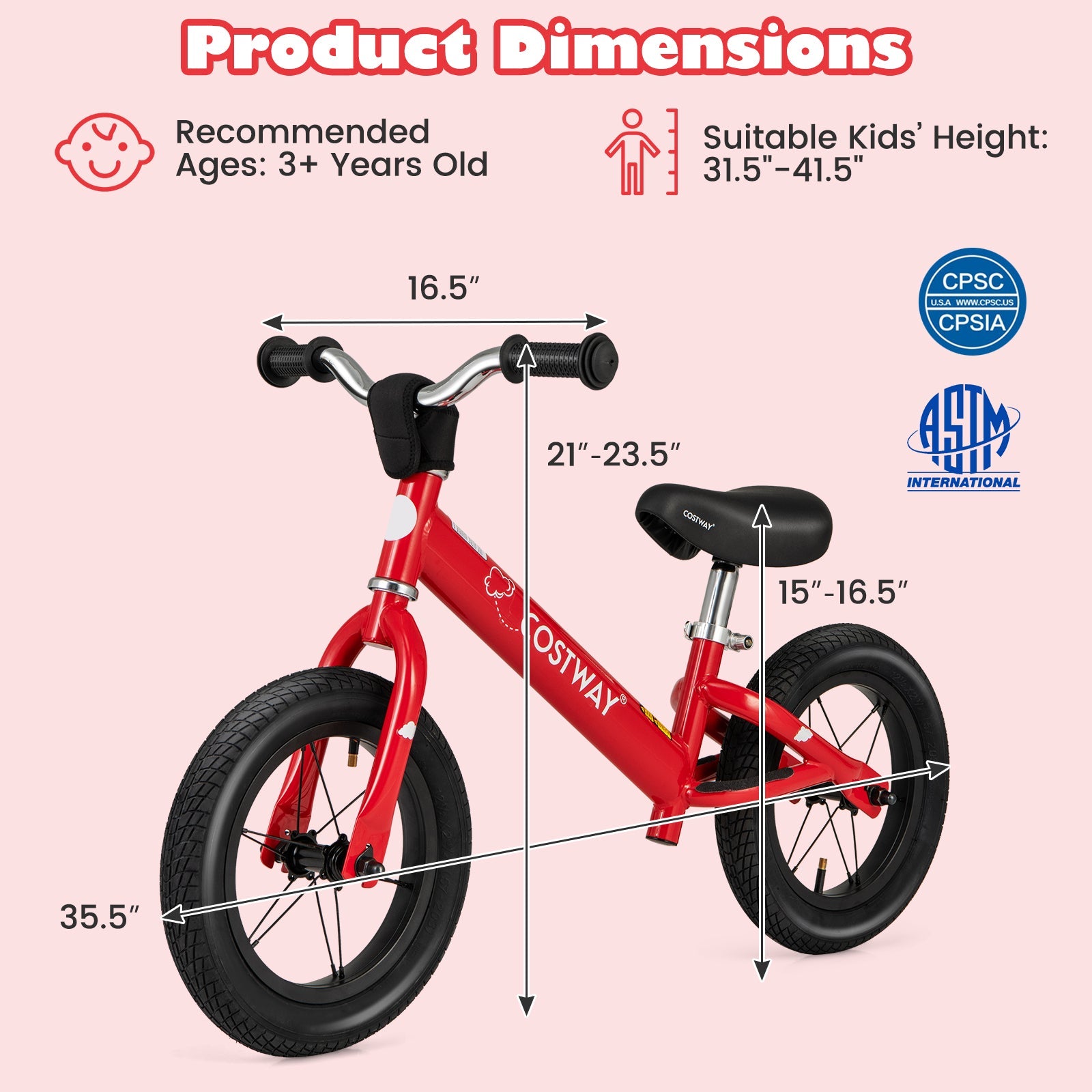 12 Inch Toddler Balance Bike with Height Adjustable Handlebar and Seat