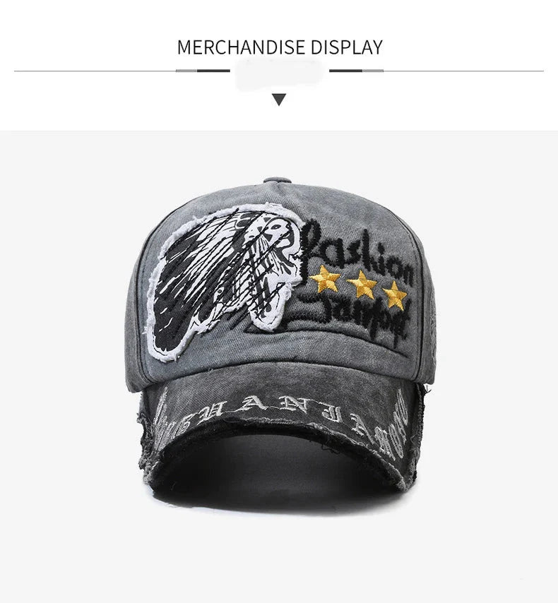 Retro Distressed Letter Embroidery Baseball Cap | Unisex Casual Cotton Hat