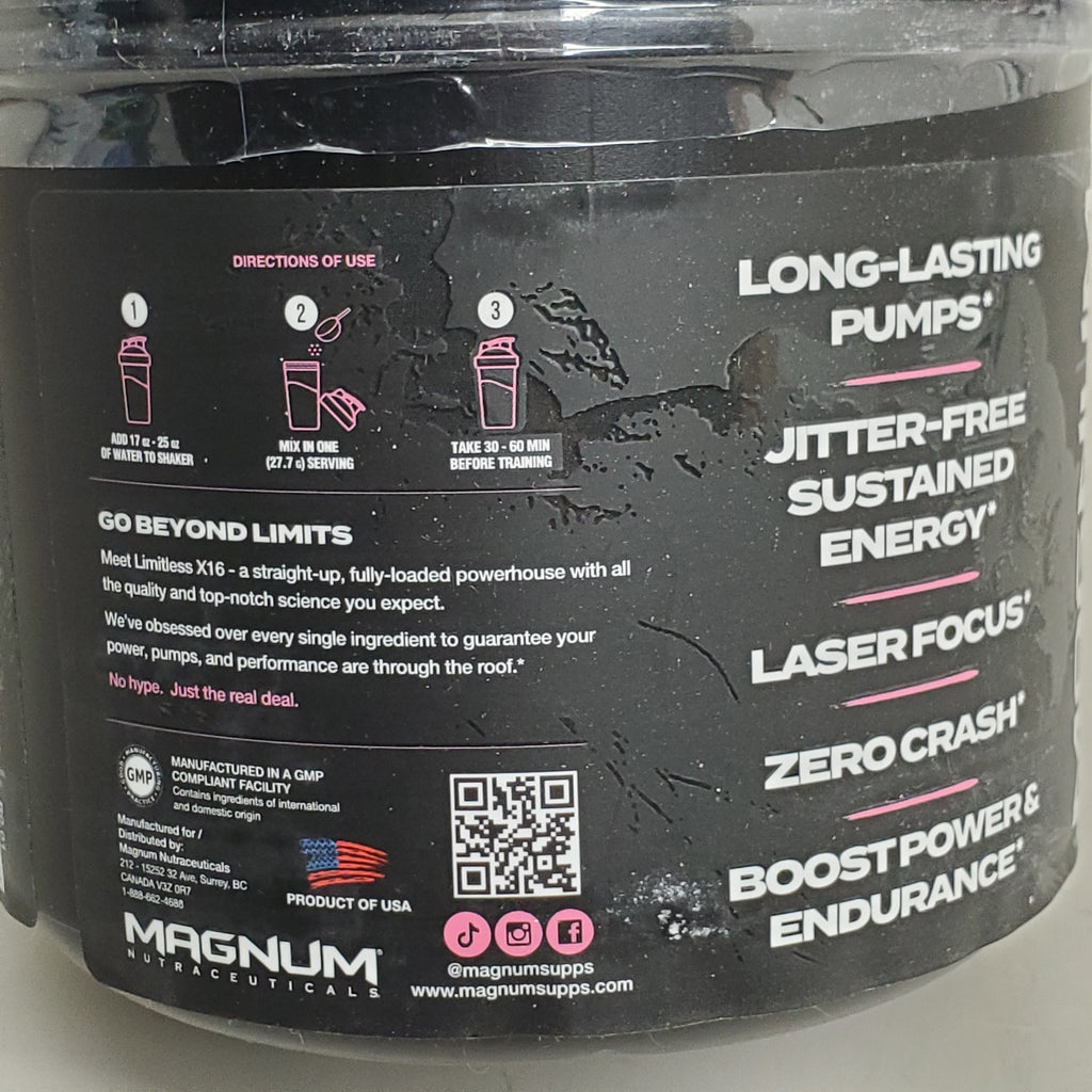 MAGNUM Limitless X16 Fully-Loaded Pre-Workout 20 Serv 554g Watermelon Candy BB 04/26