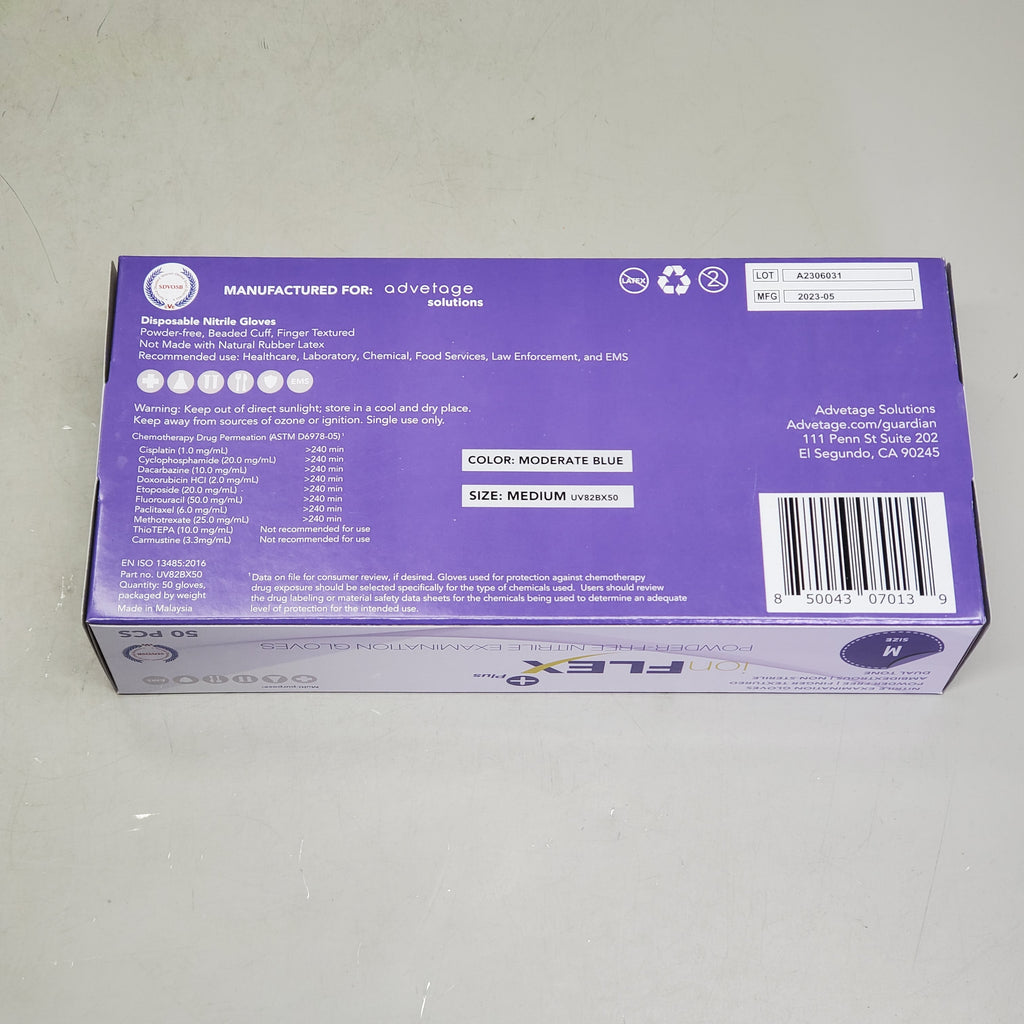 IONFLEX (10 Boxes Of 50) Powder Free Nitrile Exam Gloves Medium Blue UV82CSE500 Non-Sterile
