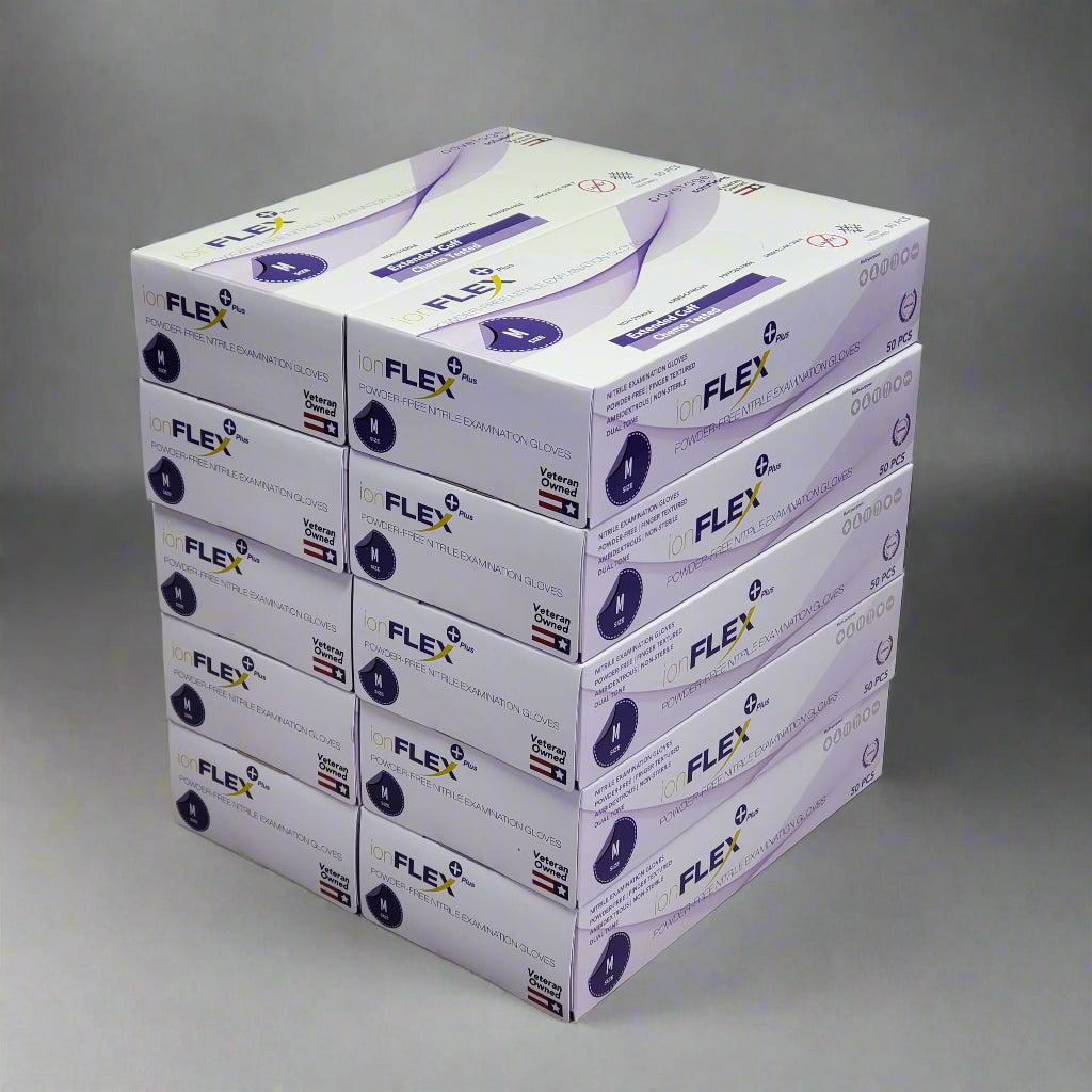 IONFLEX (10 Boxes Of 50) Powder Free Nitrile Exam Gloves Medium Blue UV82CSE500 Non-Sterile