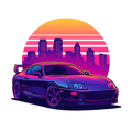 Neon Toyota Supra Retro Skyline T-Shirt – 90s JDM Synthwave Graphic
