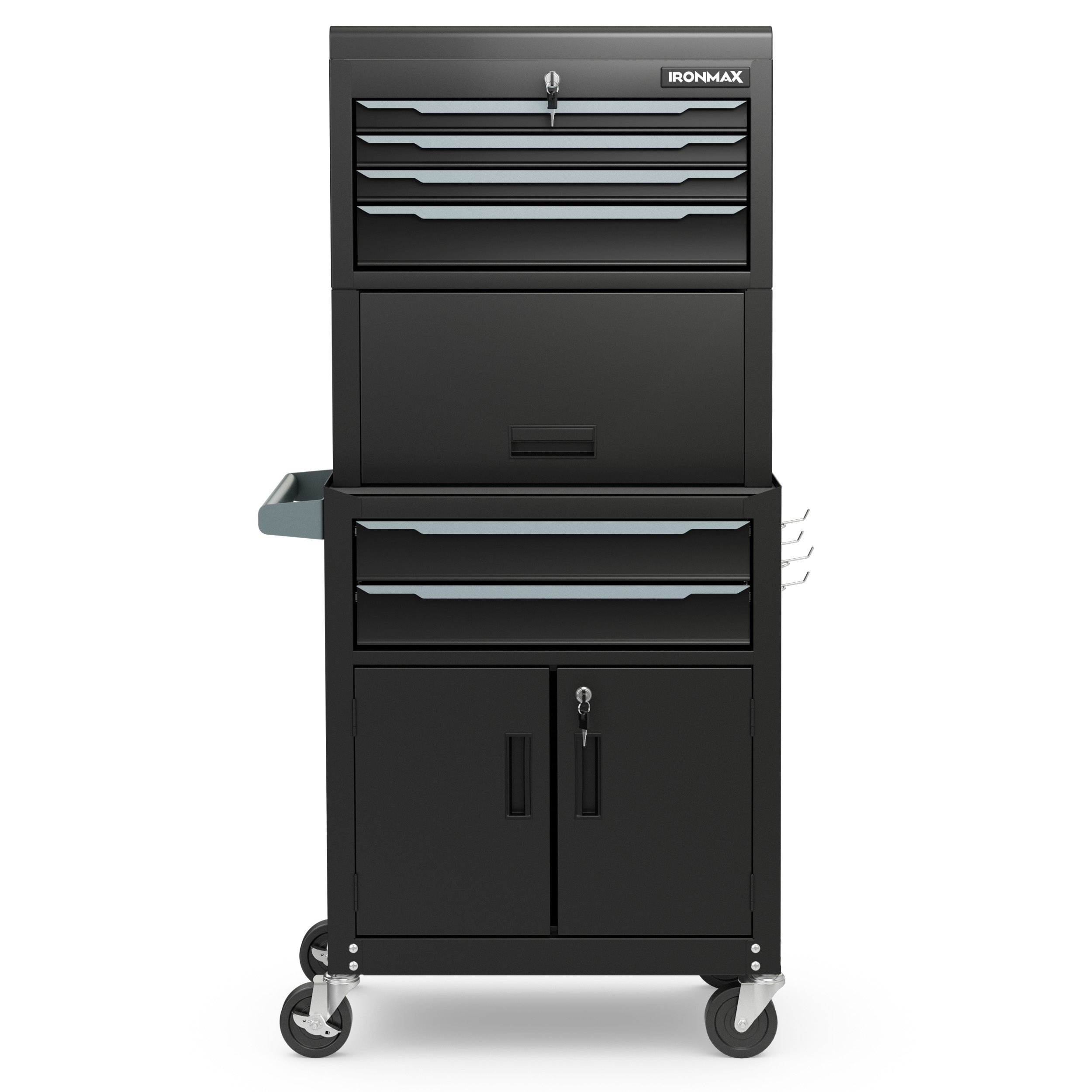 3-in-1 6-Drawer Rolling Tool Chest Storage Cabinet with Universal Wheels and Hooks