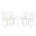 Set of 4 Cast Aluminum Patio Dining Chairs with Armrests and Decorative Patterns