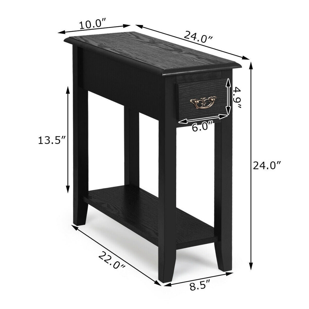 2 Pieces 2 Tier Sofa Side End Table with Drawer and Open Shelf