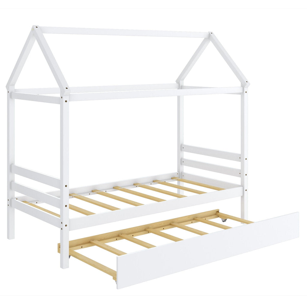 Kids Platform Bed Frame with Roof for Bedroom