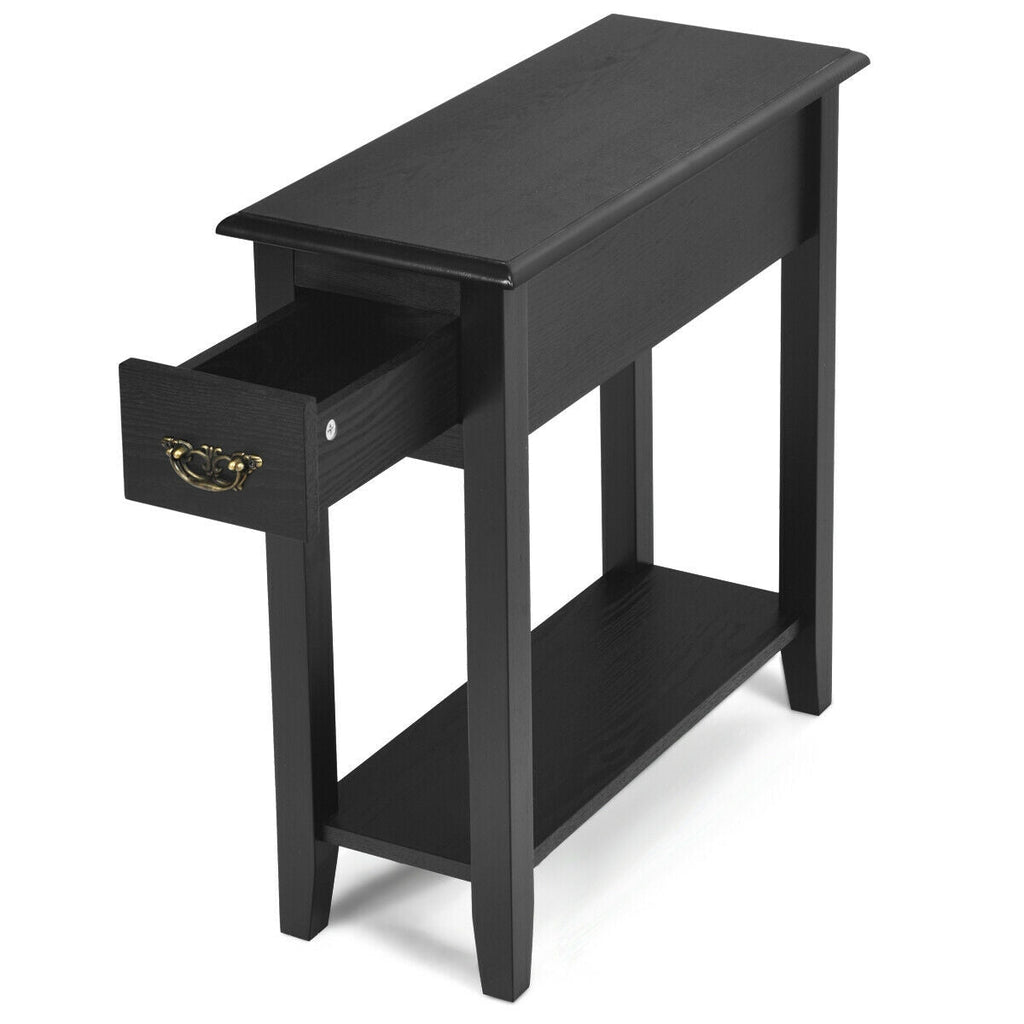 2 Pieces 2 Tier Sofa Side End Table with Drawer and Open Shelf