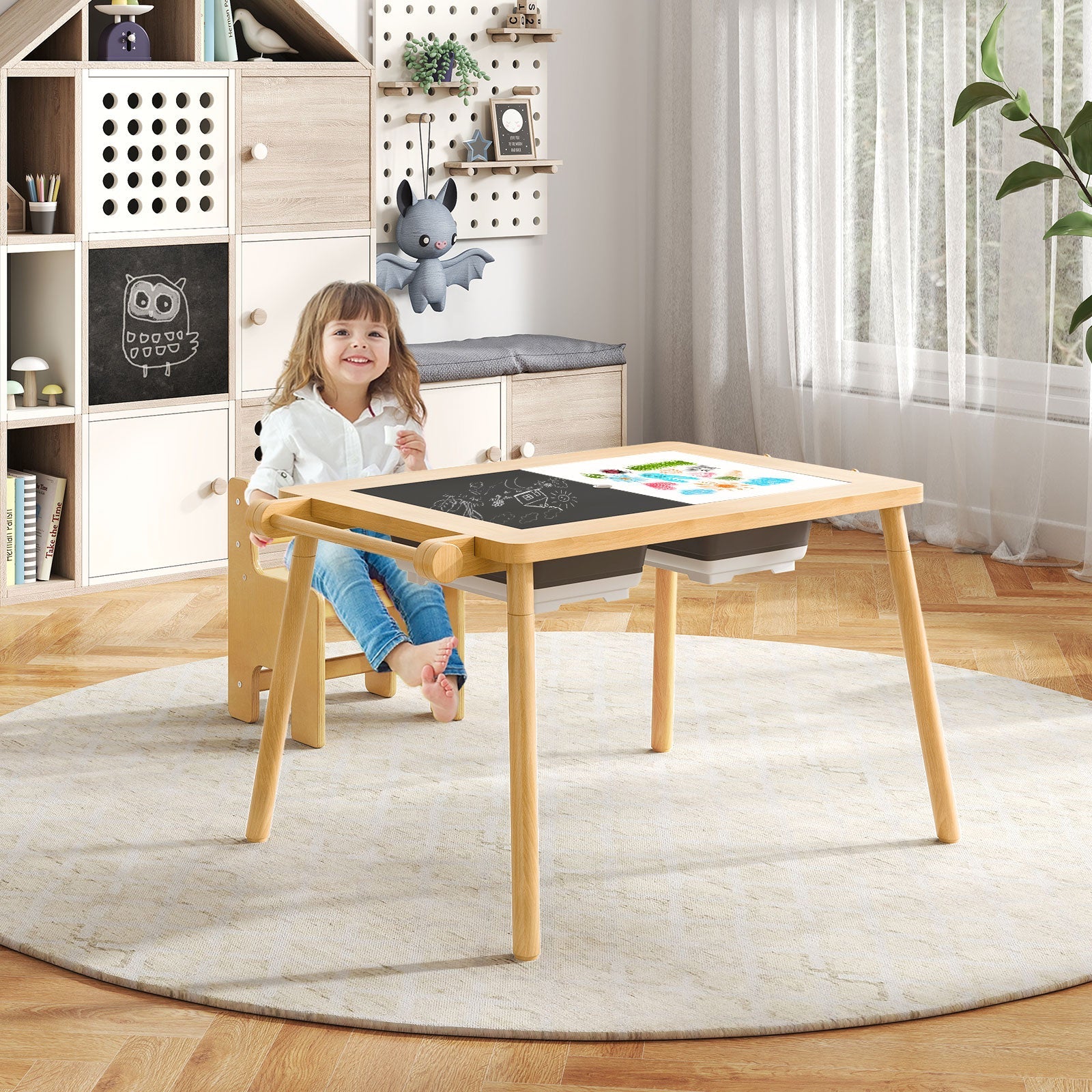 Sensory Table and Chair Set for Kids 2-8 with Foldable Bins