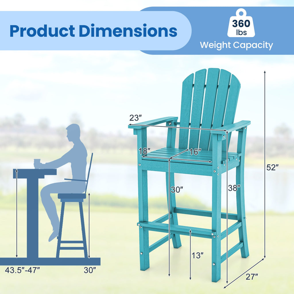 Set of 2 Counter Height Outdoor HDPE Bar Stool with Armrests and Footrest