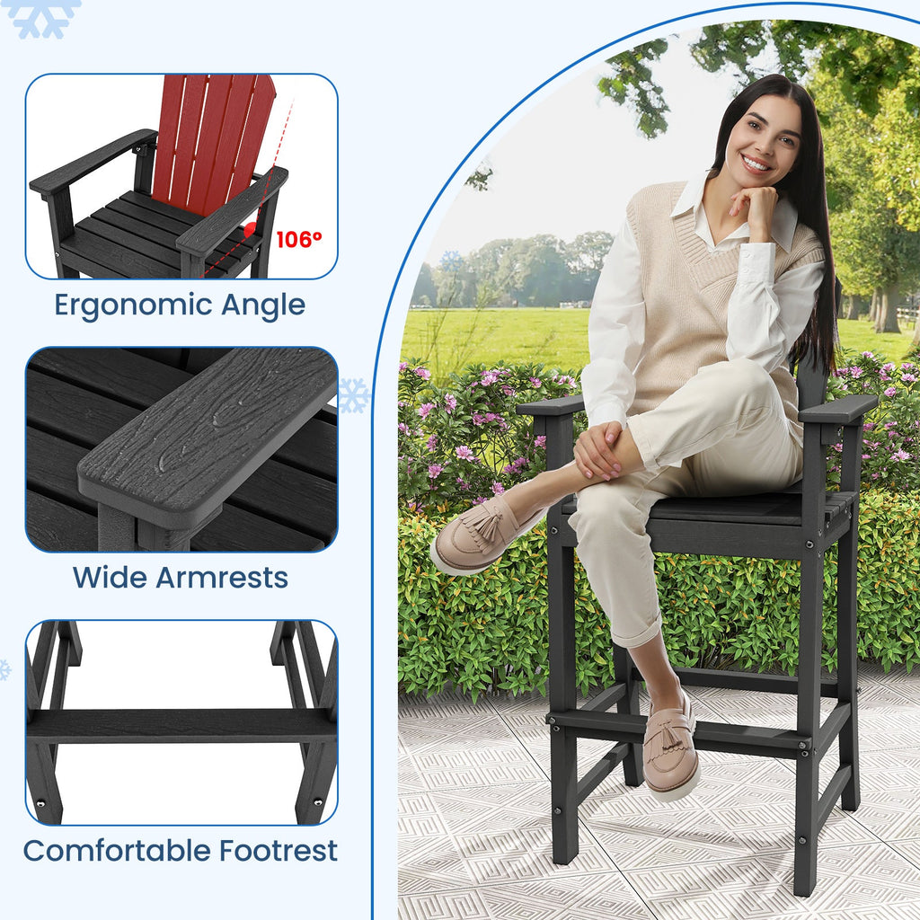 Set of 2 Counter Height Outdoor HDPE Bar Stool with Armrests and Footrest
