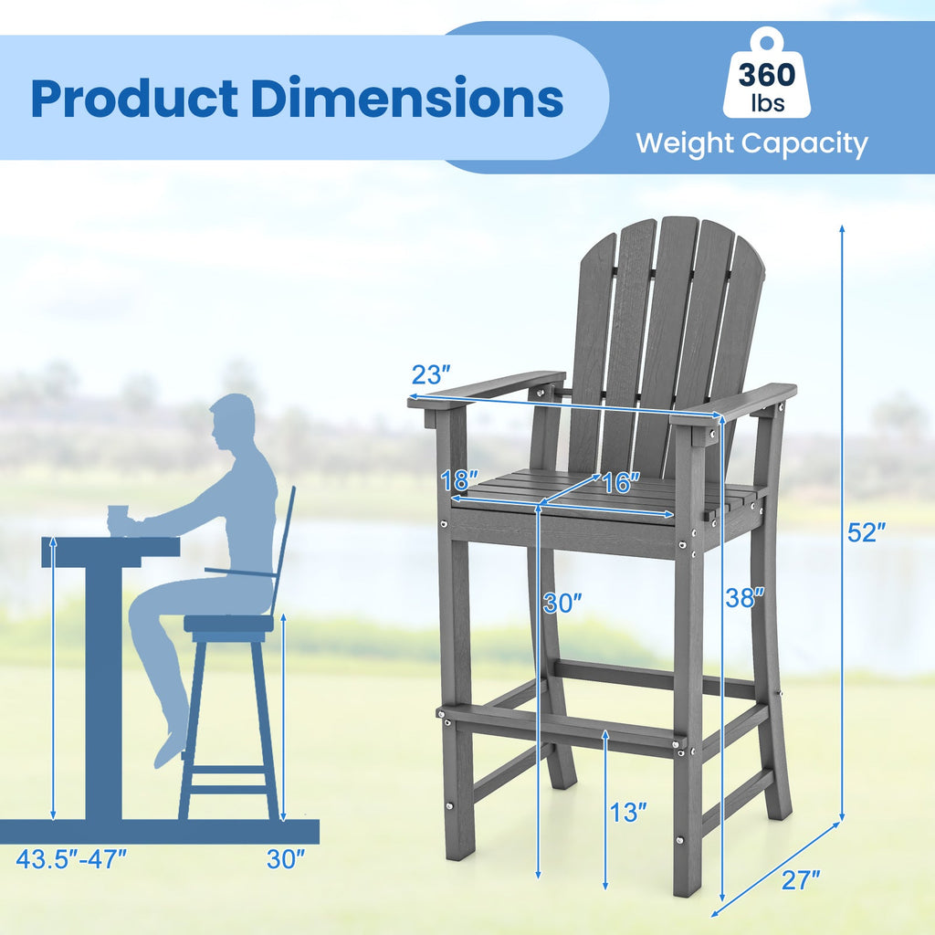 Set of 2 Counter Height Outdoor HDPE Bar Stool with Armrests and Footrest