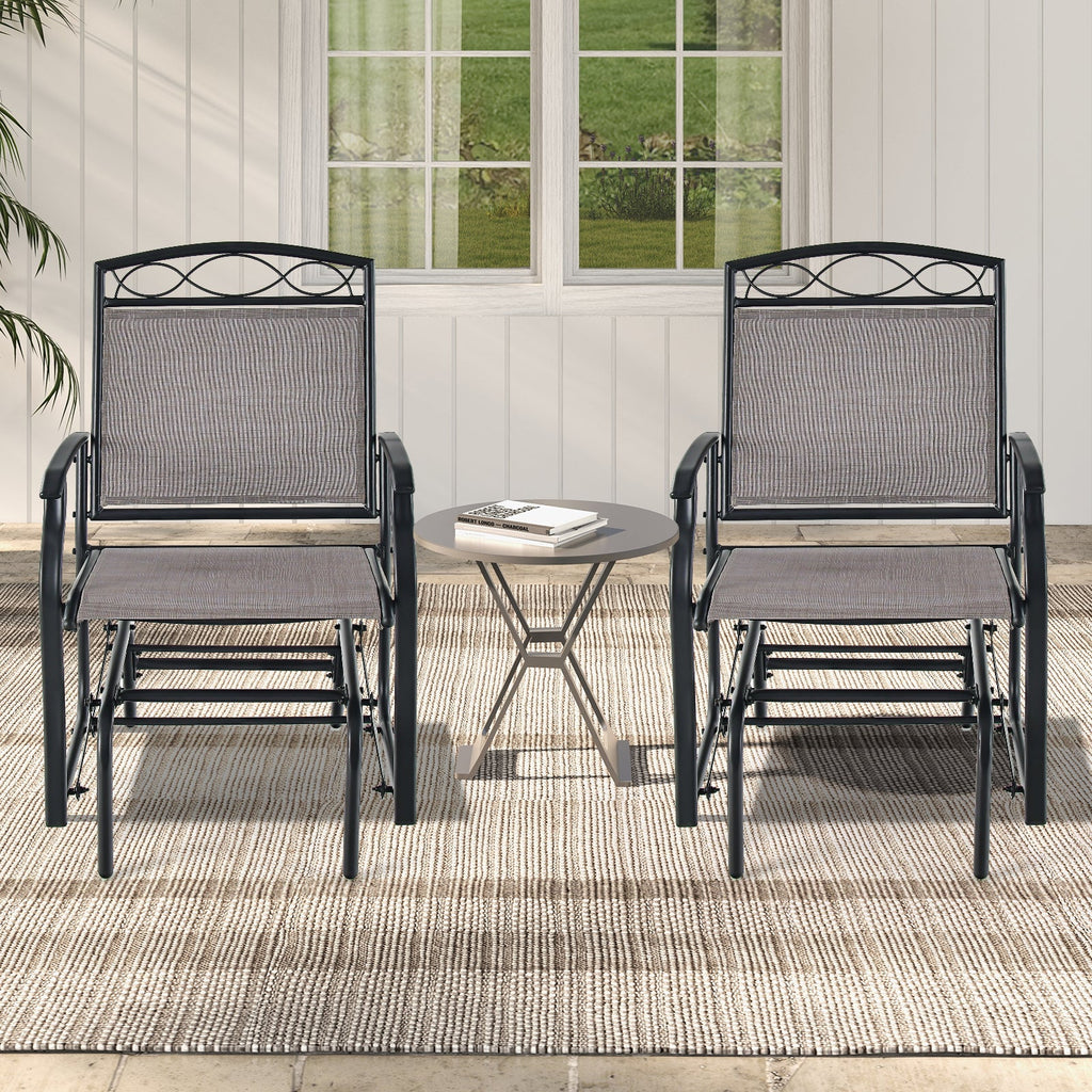 Set of 2 Outdoor Metal Glider Armchairs with Weather-resistant Fabric