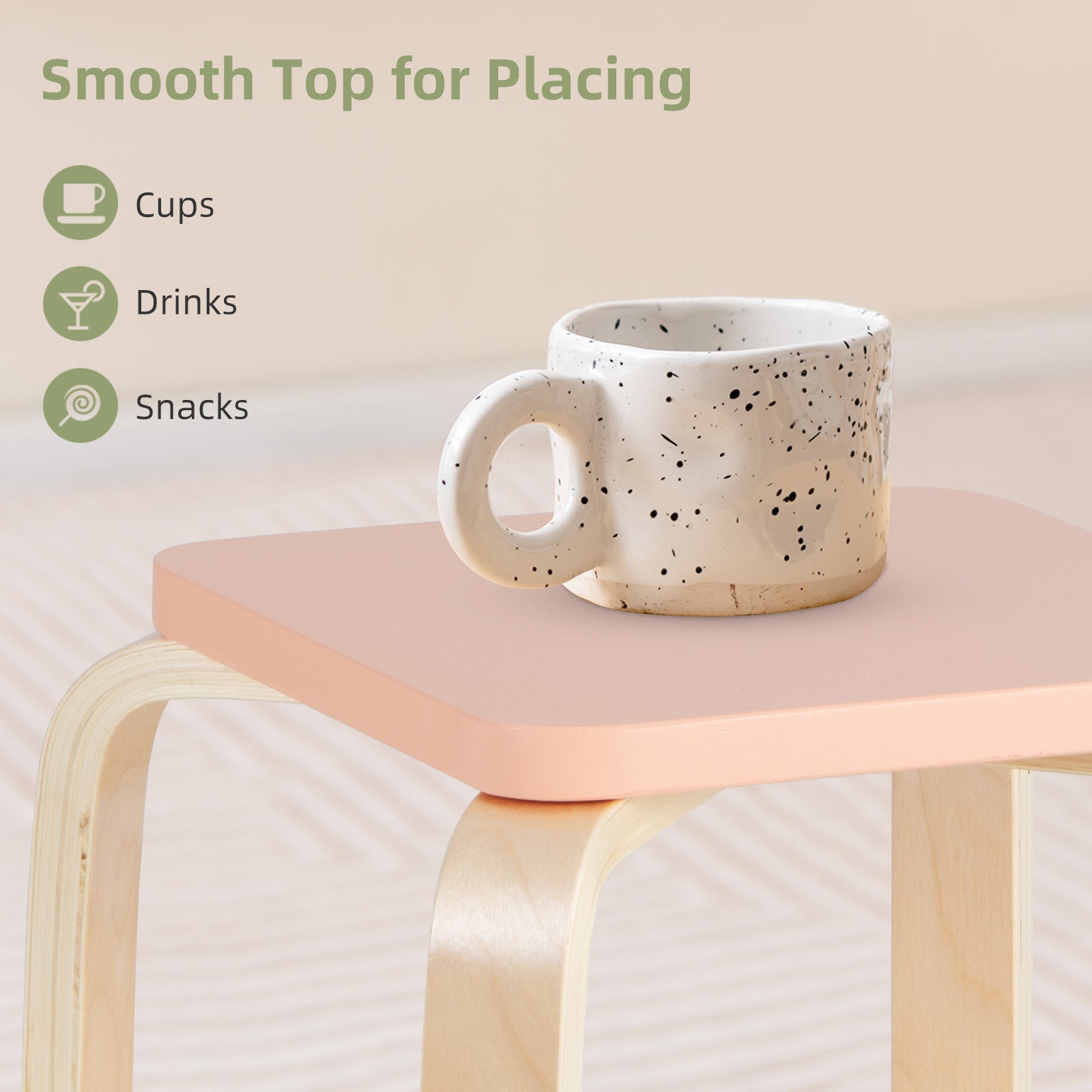 Stackable Stools Set of 4 with Square Top and Rounded Corners-Natural