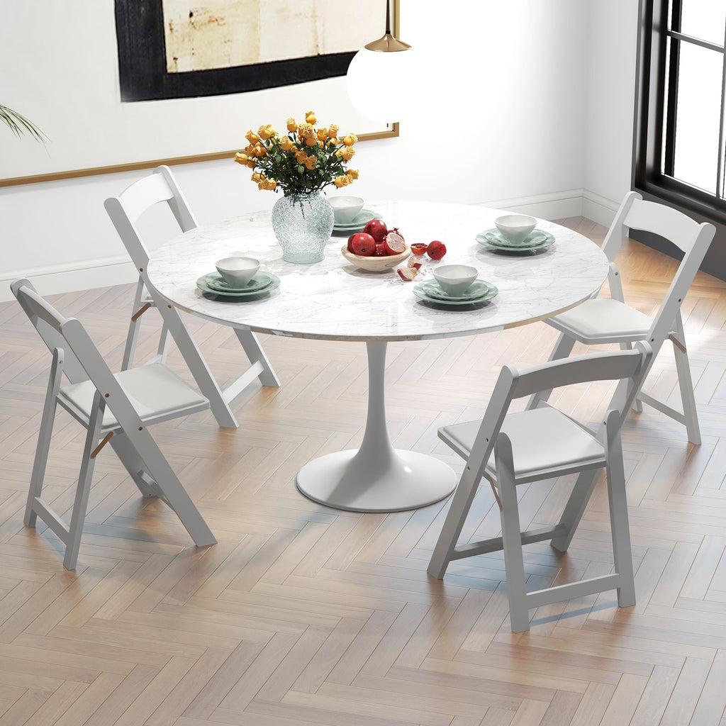 Set of 4 Dining Chairs Foldable Kitchen Chair with Rubber Wood Legs and Padded Seat