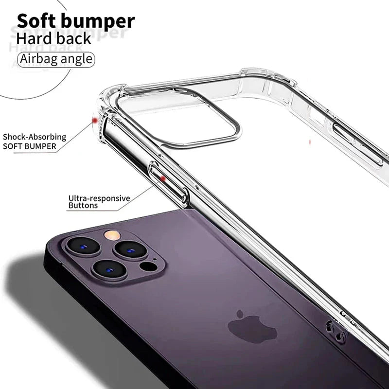 Shockproof Transparent Phone Case | Clear Silicone Bumper Cover for iPhone 5 to 15 Pro Max