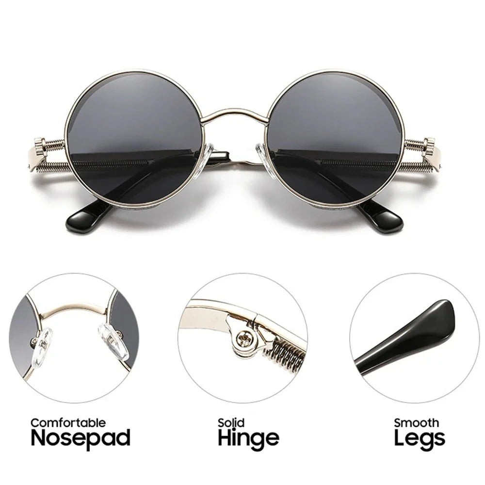 Steampunk Round Sunglasses | Vintage Gothic UV Protection Shades