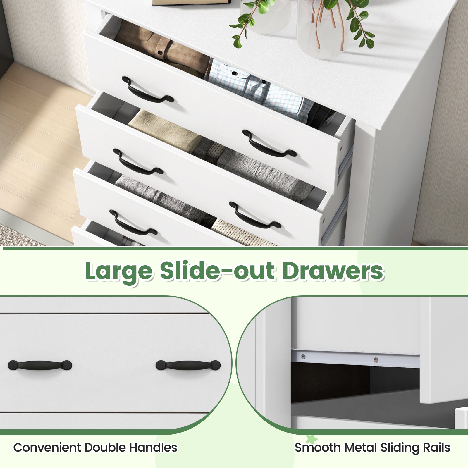 Tall Storage Dresser with 5 Pull-out Drawers for Bedroom Living Room
