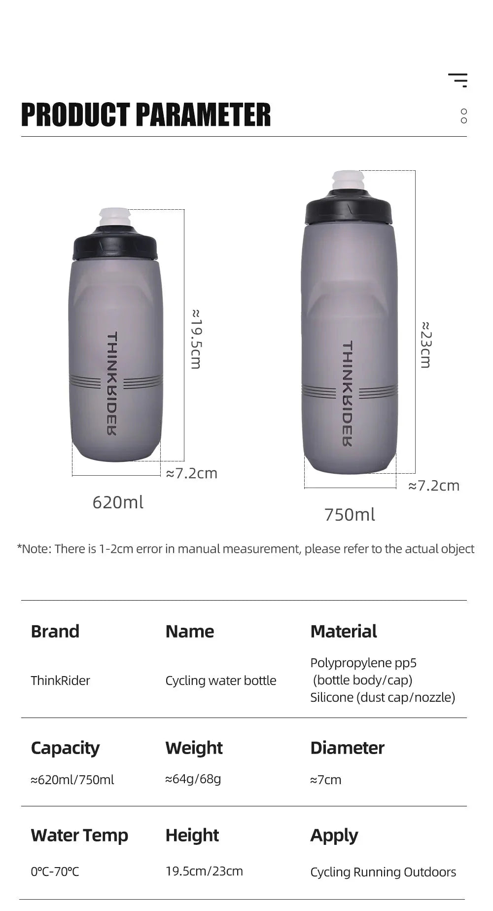 ThinkRider Bicycle Water Bottle | Leak-Proof Sports Bottle for Cycling
