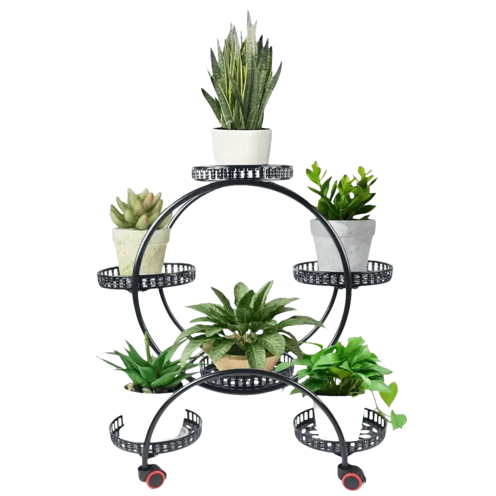 Black Metal Plant Stands Six Tier Circular Design