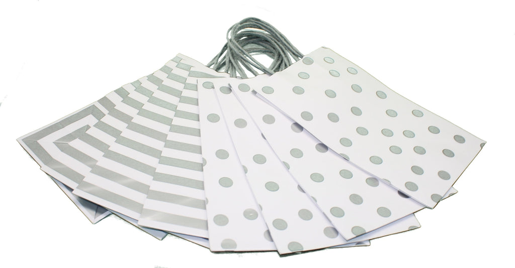 Junior Cub White With Metallic Silver Kraft Gift Bag Set of 8