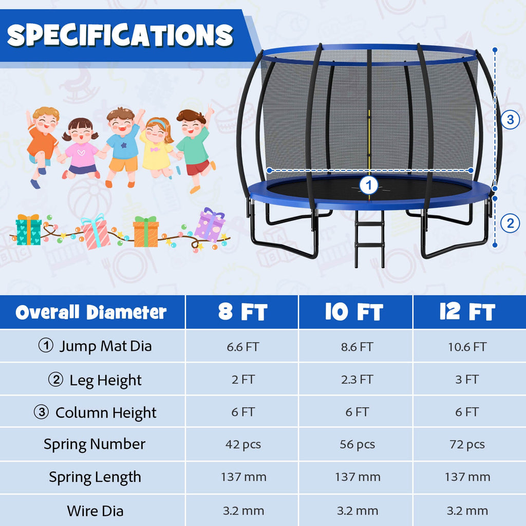 12FT ASTM Approved Recreational Trampoline with Ladder