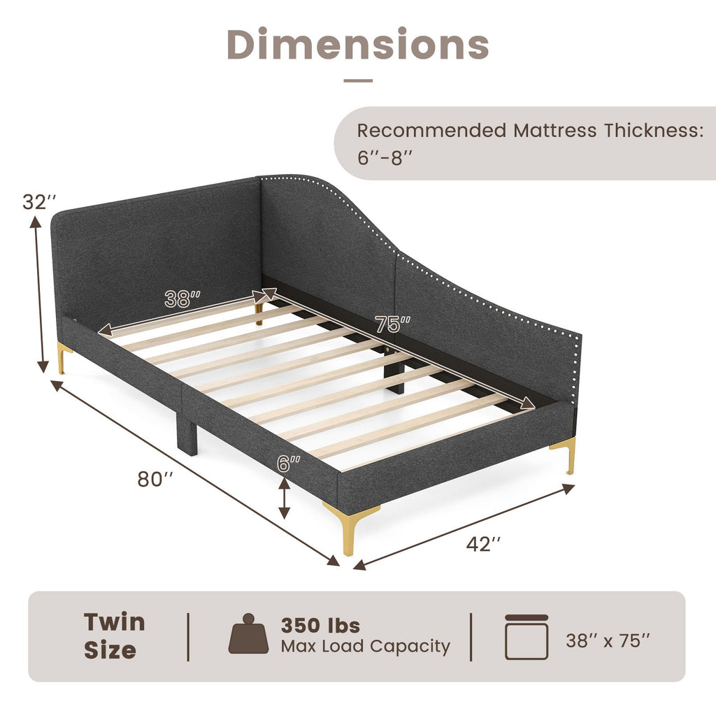 Full/Twin Size Rivet-Tufted Platform Bed with Metal Legs and Wood Slats