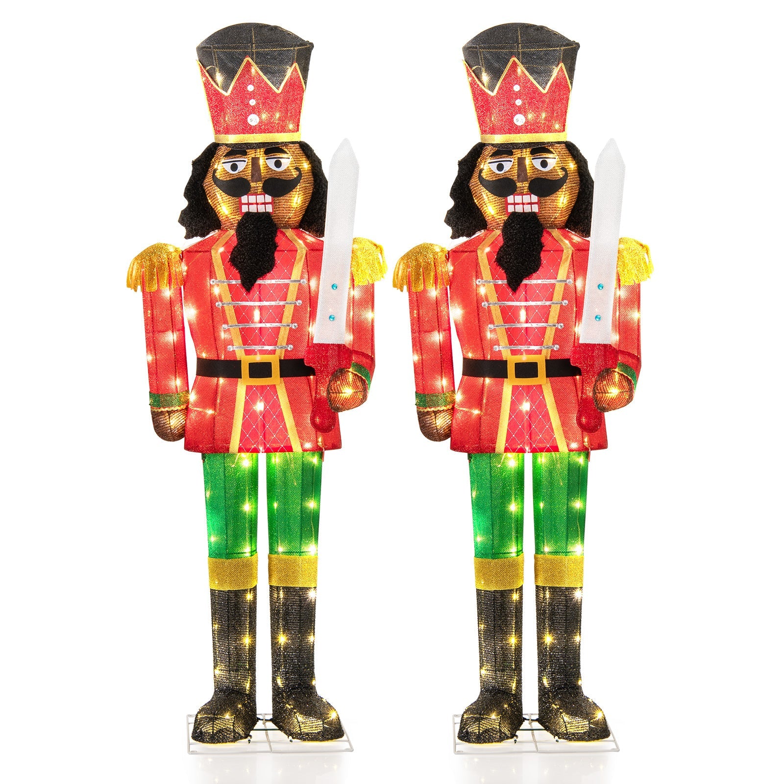 Set of 2 5 FT Lighted Christmas Nutcracker with Glitter Sword