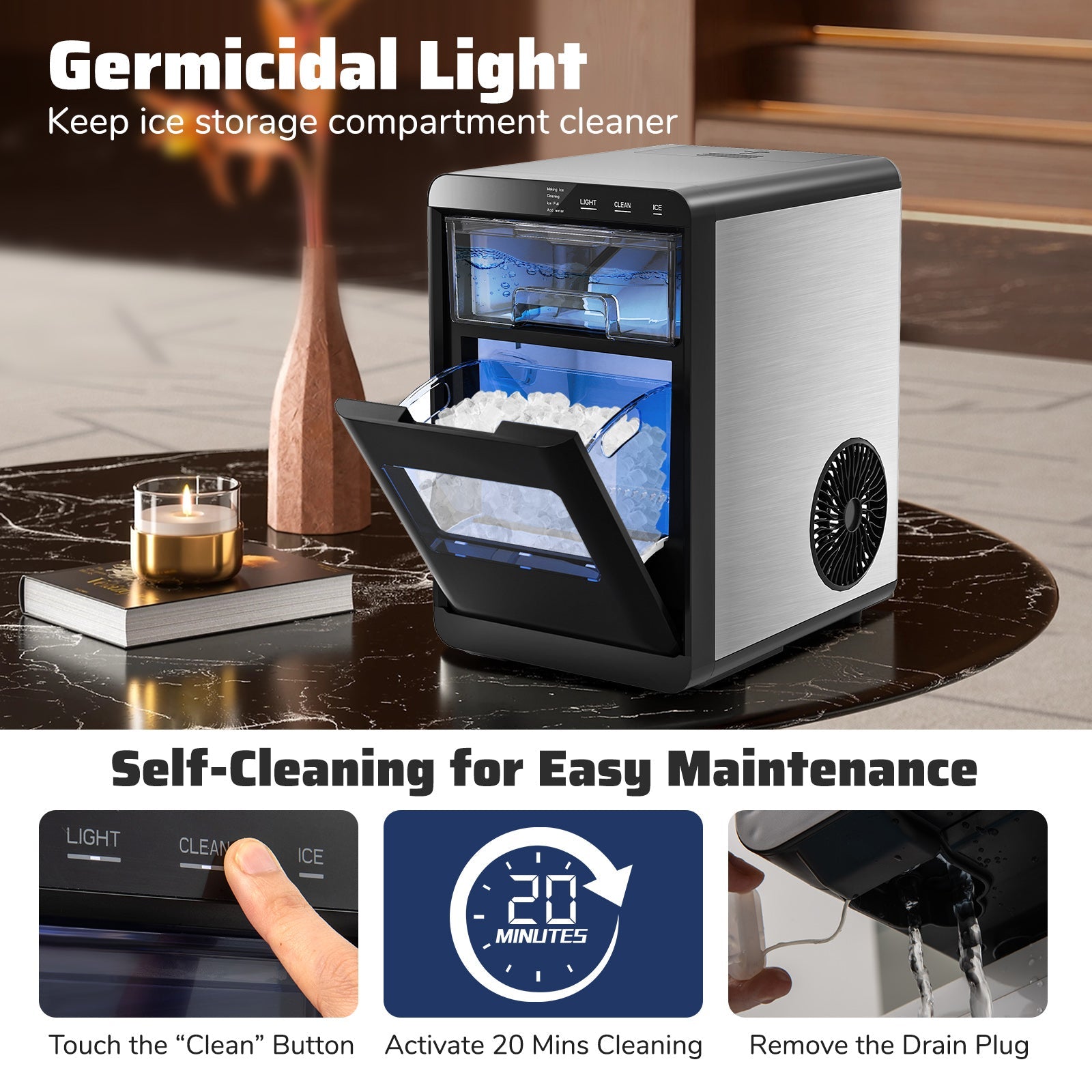Countertop Nugget Ice Maker and Powerful Fruit Vegetable Juicer Combo for Refreshing Beverages