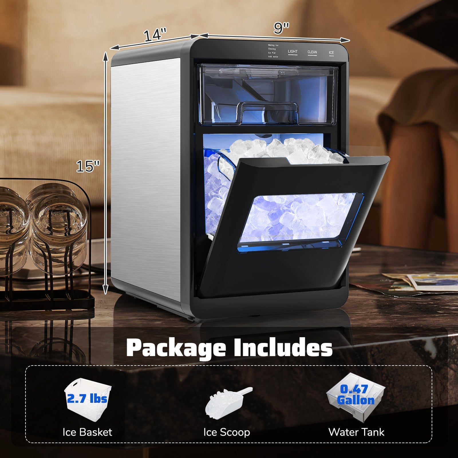 Countertop Nugget Ice Maker and Powerful Fruit Vegetable Juicer Combo for Refreshing Beverages