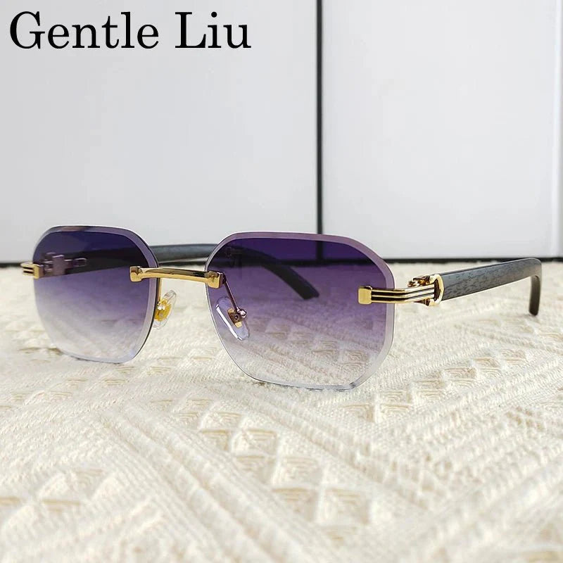Vintage Square Rimless Sunglasses | Frameless UV Protection Eyewear for Men