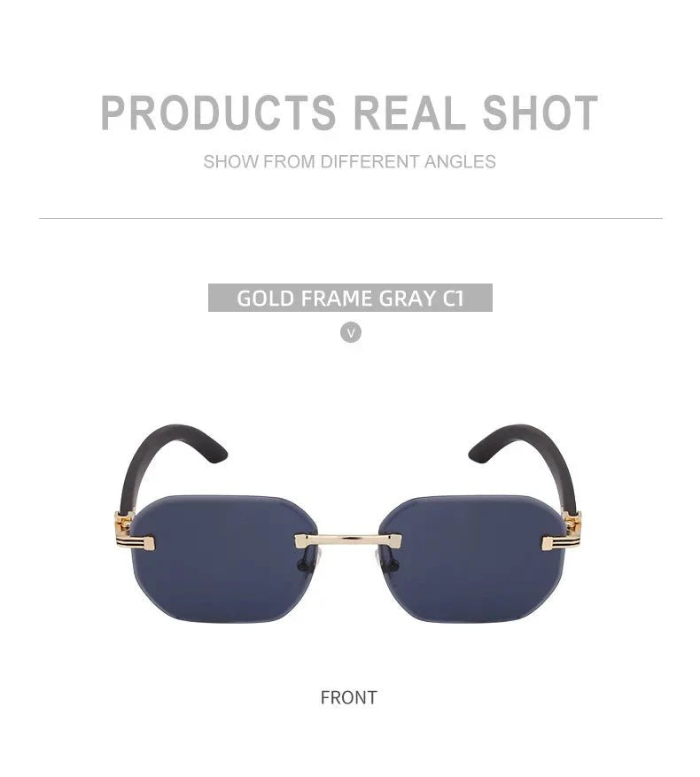 Vintage Square Rimless Sunglasses | Frameless UV Protection Eyewear for Men