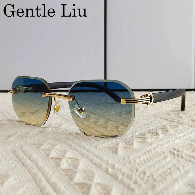 Vintage Square Rimless Sunglasses | Frameless UV Protection Eyewear for Men