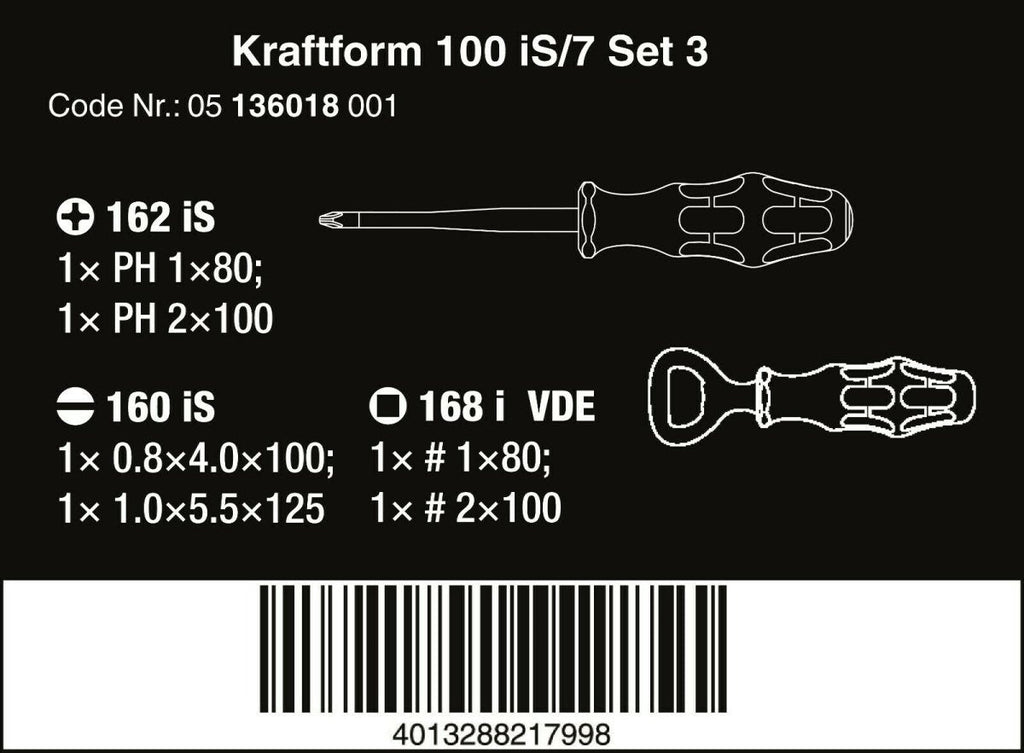 Wera 100 iS/7 VDE Set 3 Kraftform Insulated Screwdriver Set 7 Piece 05136018001