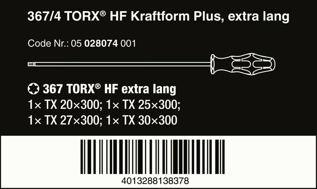 Wera 367/4 Kraftform Plus TORX® HF Screwdriver Set 300 mm 4 Piece 05028074001