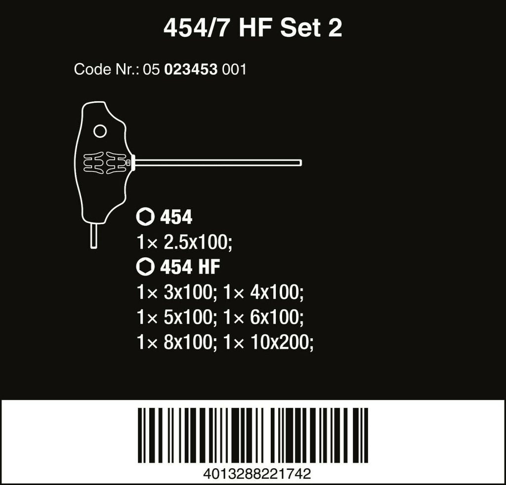 Wera 454/7 HF Set 2 Hex-Plus T-Handle Screwdriver Set 7 Piece Metric 05023453001