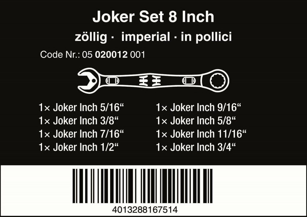 Wera 6000 Joker Ratcheting Combination Wrench Set 8 Piece SAE 05020012001